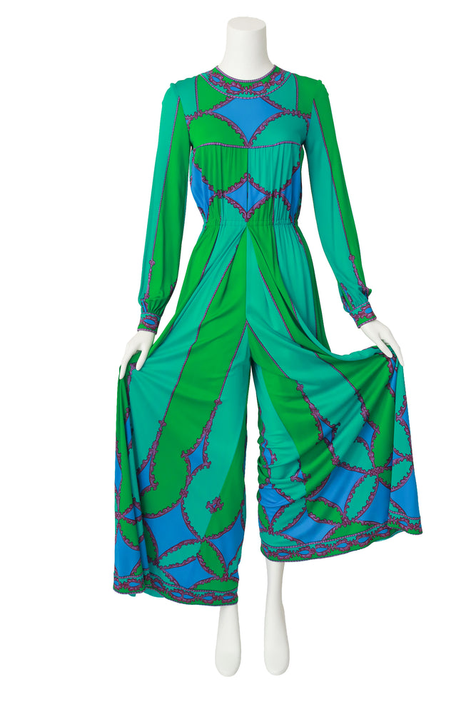baroque print jumpsuit by Emilio Pucci on mannequin holding pant @ Recess LA 