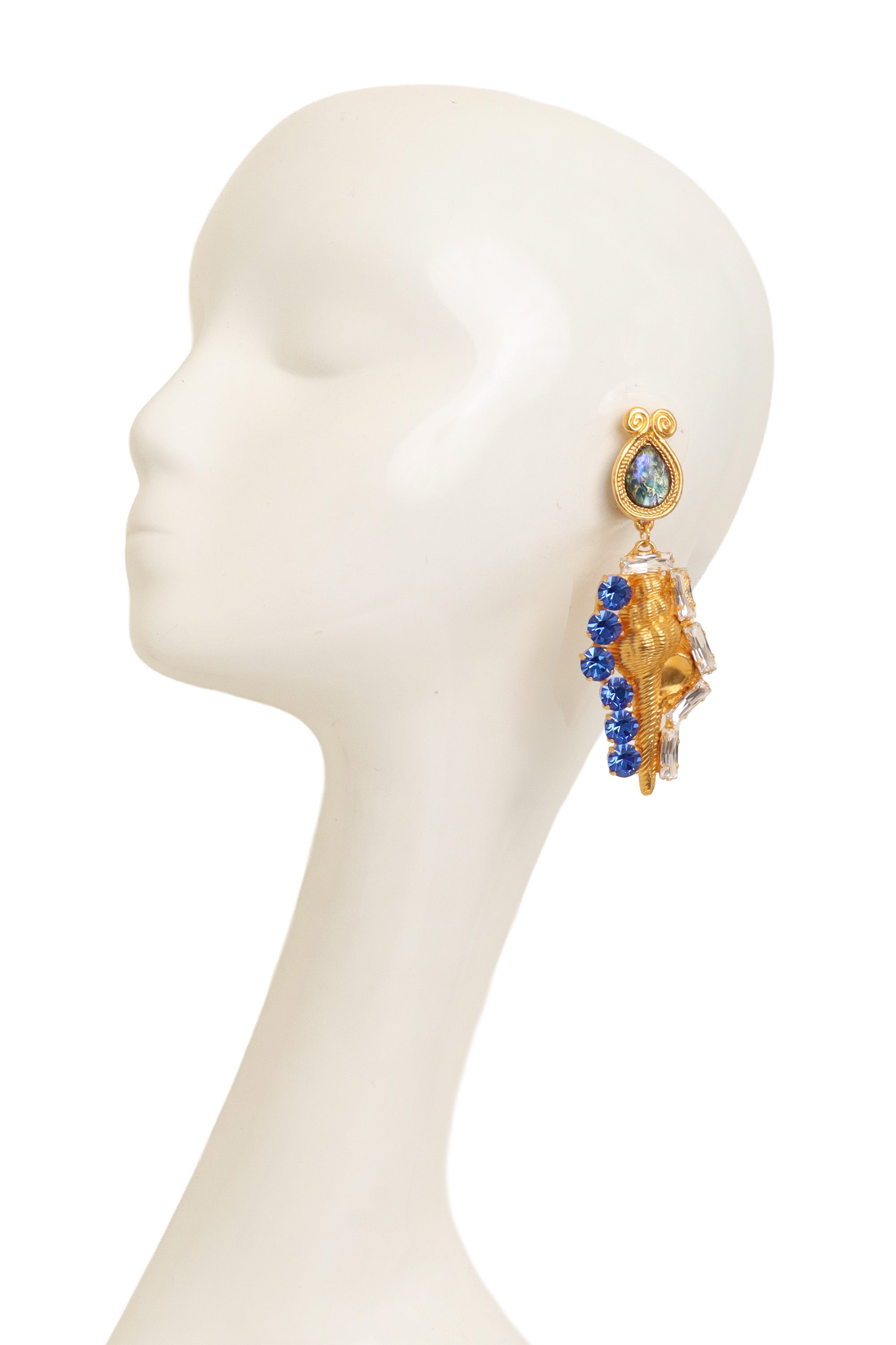 Jeweled Conch Drop Earrings by Hanna Bernhard on mannequin @ Recess LA