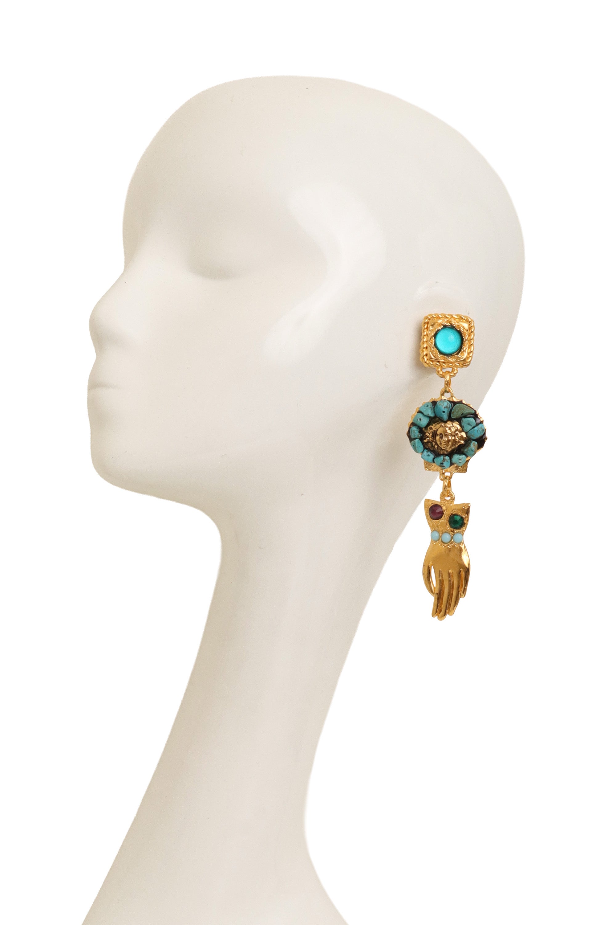 Medusa Hand Drop Earrings by Hanna Bernhard on mannequin @ Recess LA