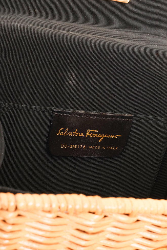 Salvatore Ferragamo Tan Top Handle Wicker Basket Bag logo @ Recess LA