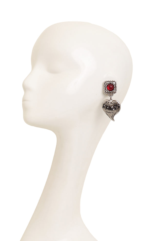 Souvenir Heart Drop Earrings by Hannah Bernhard on mannequin @ Recess LA