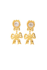 Filigree Ribbon Detail Glass Cabochon Drop Earrings @Recess LA