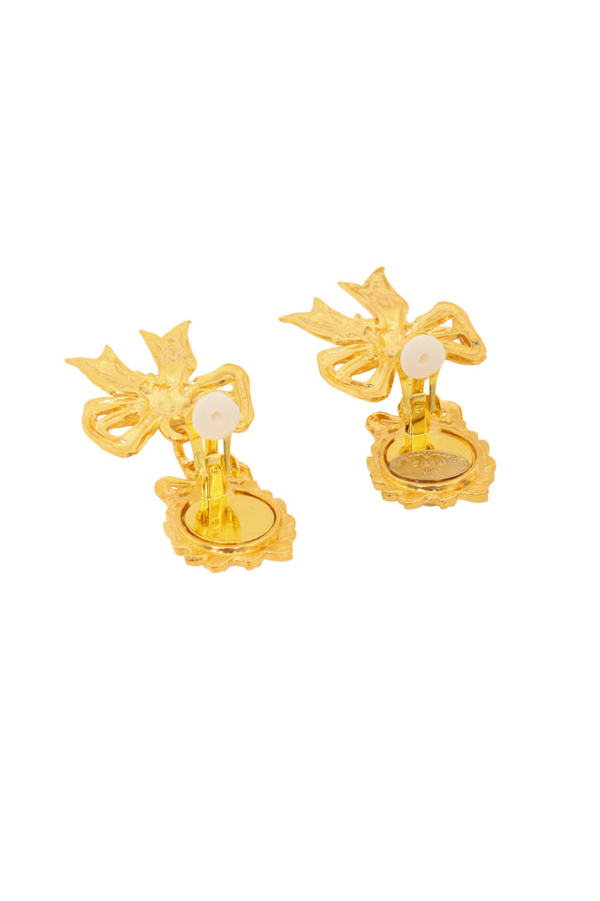 Filigree Ribbon Detail Glass Cabochon Drop Earrings back view @Recess LA