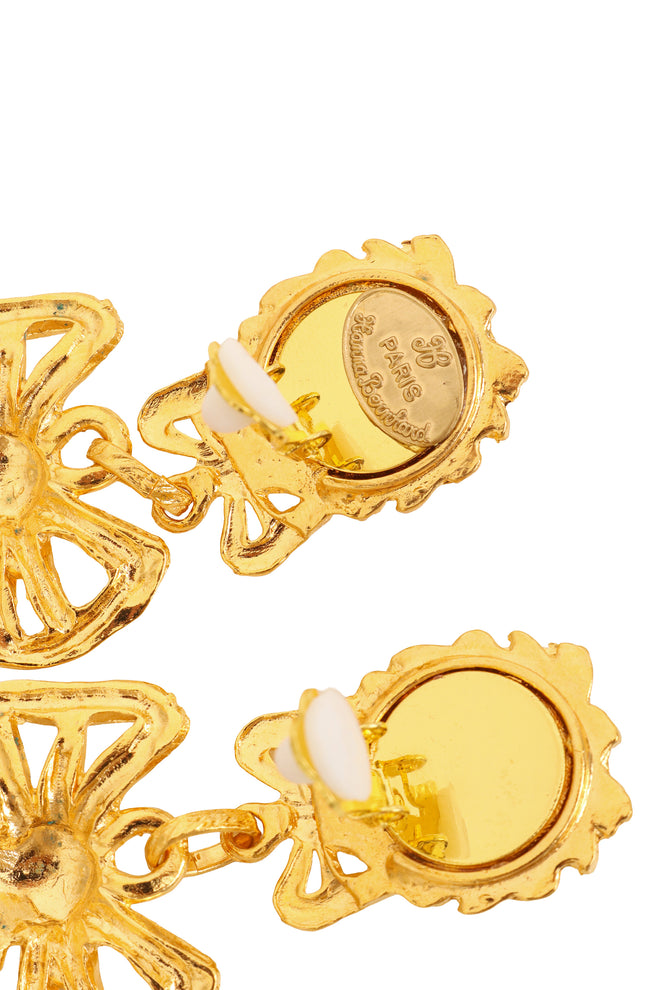 Filigree Ribbon Detail Glass Cabochon Drop Earrings signature @Recess LA