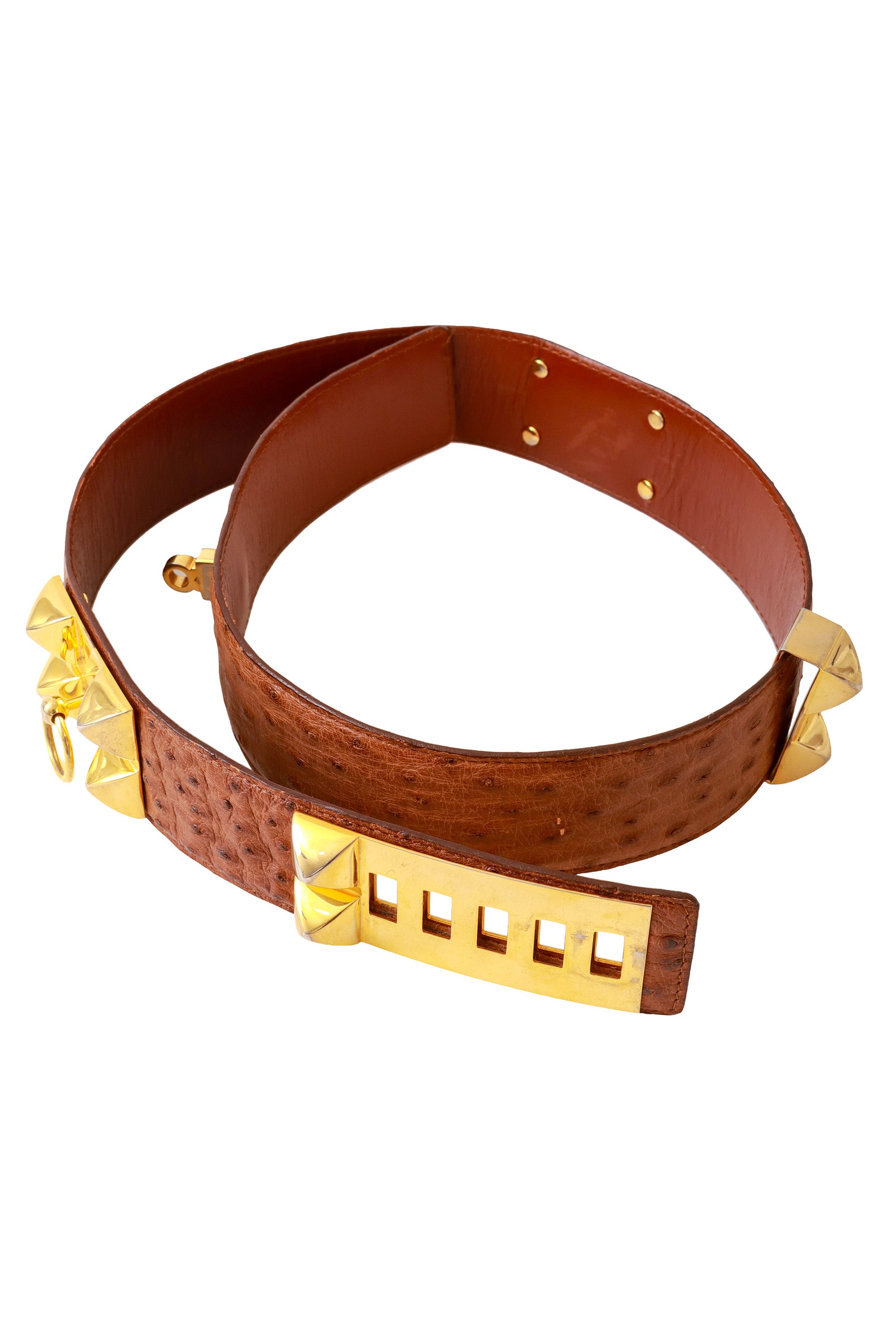 Ostrich Leather Stud Belt Rolled Up @ Recess LA