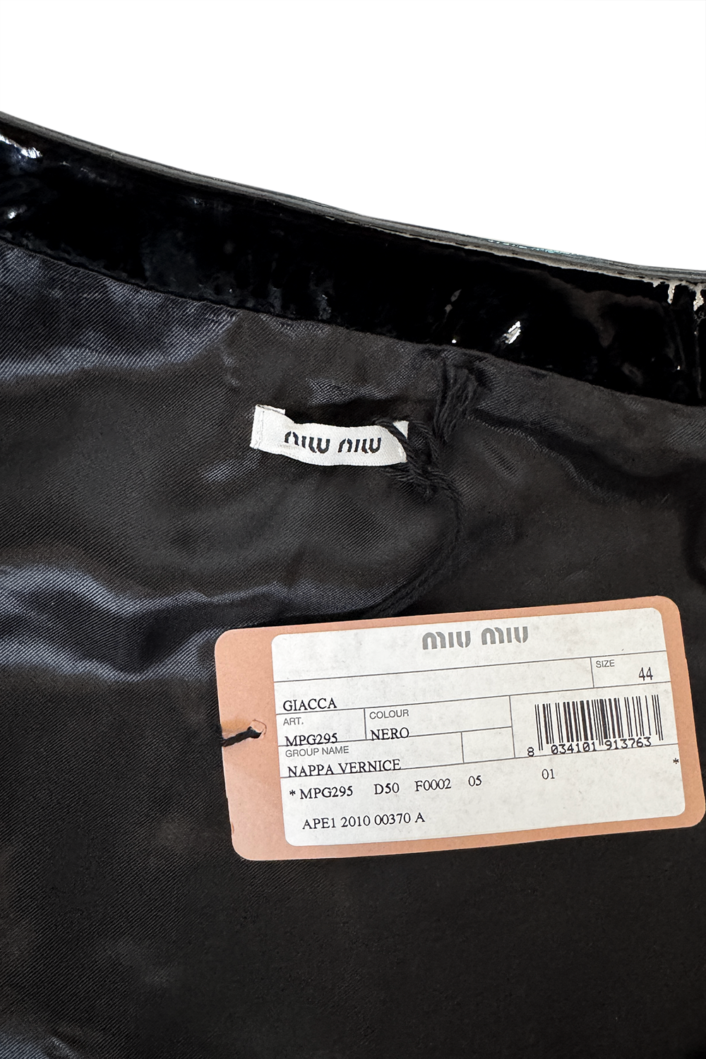 Miu Miu Patent Leather Bow Jacket signature label @recess la