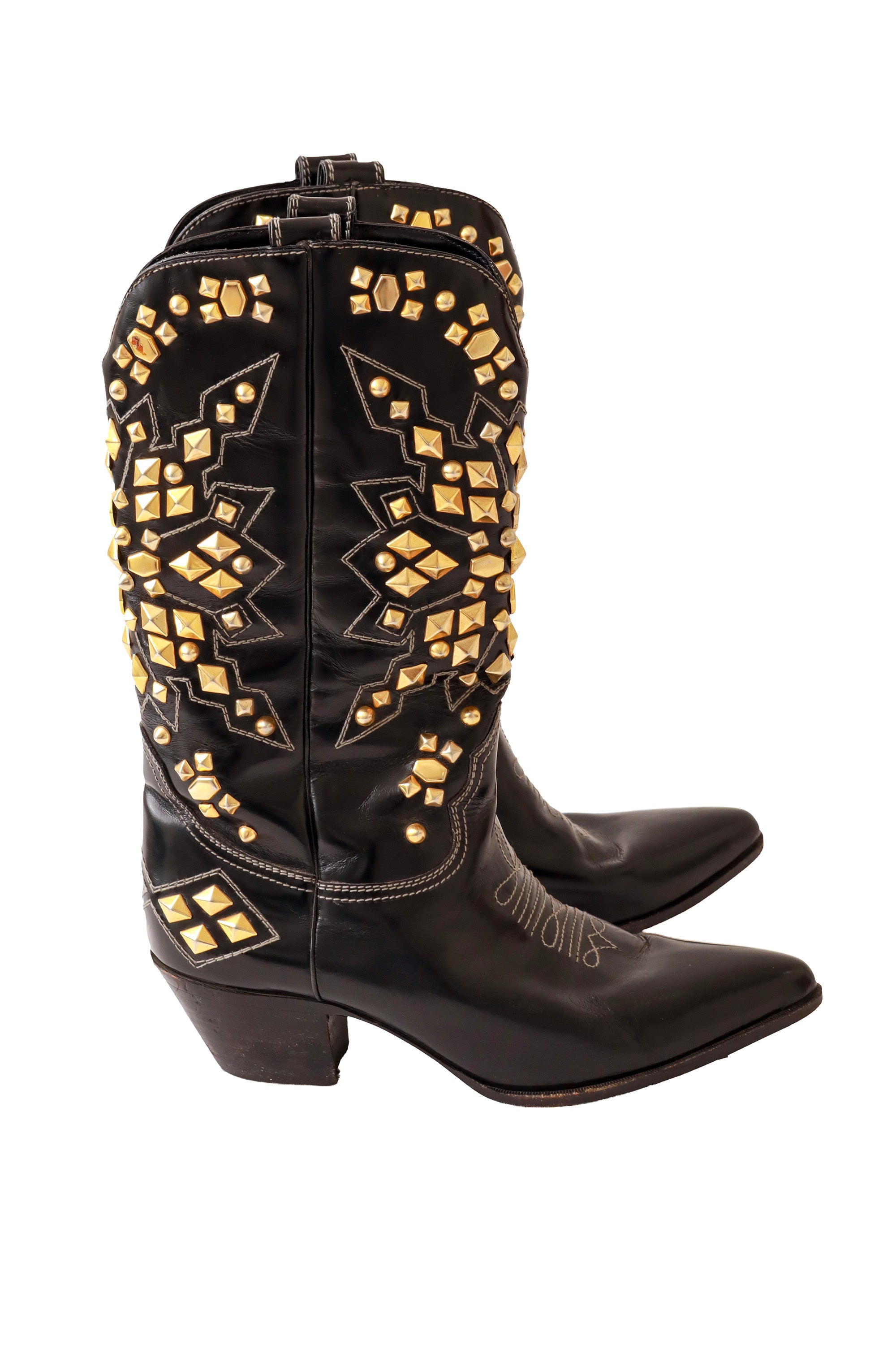 Studded black leather cowboy boots by Susan Bennis Warren Edwards Side  @ Recess LA