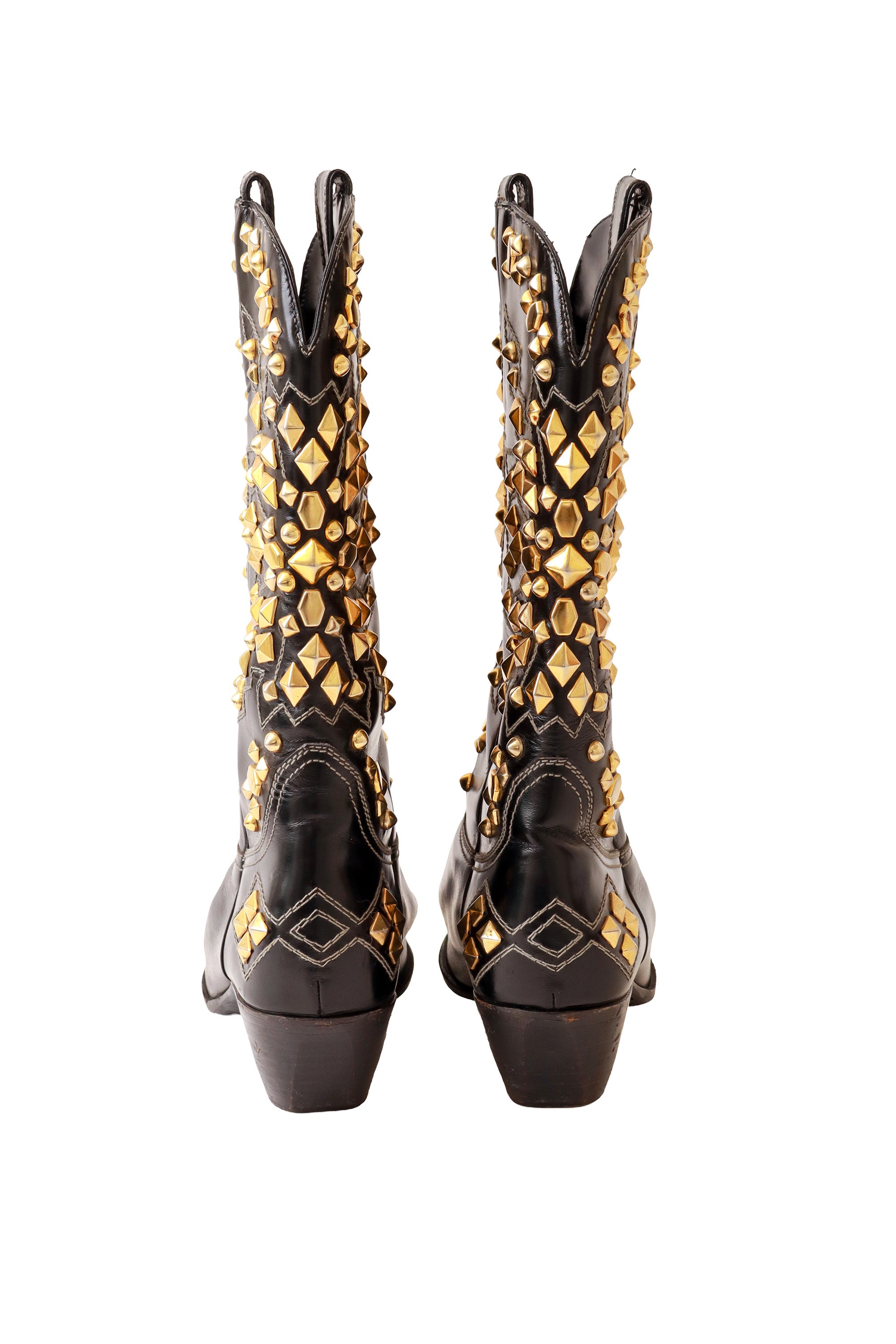 Studded black leather cowboy boots by Susan Bennis Warren Edwards Back @ Recess LA
