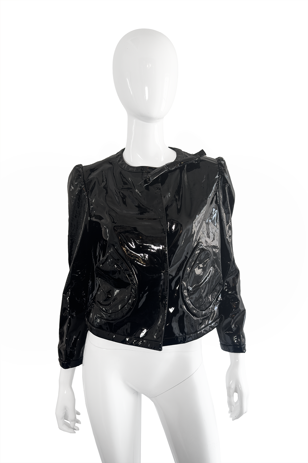 Miu Miu Patent Leather Bow Jacket front on mannequin @recess la