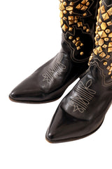 Studded black leather cowboy boots by Susan Bennis Warren Edwards Above View @ Recess LA