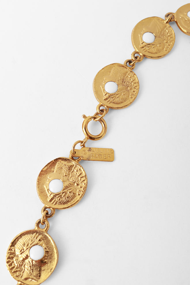 Vintage Coin Stone White Cabochon Necklace Tag @ Recess La