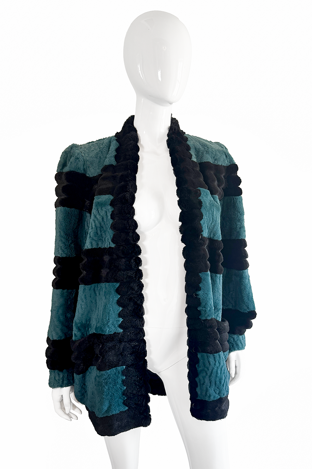 Celine Striped Sheared Fur Jacket open front on mannequin @recess la