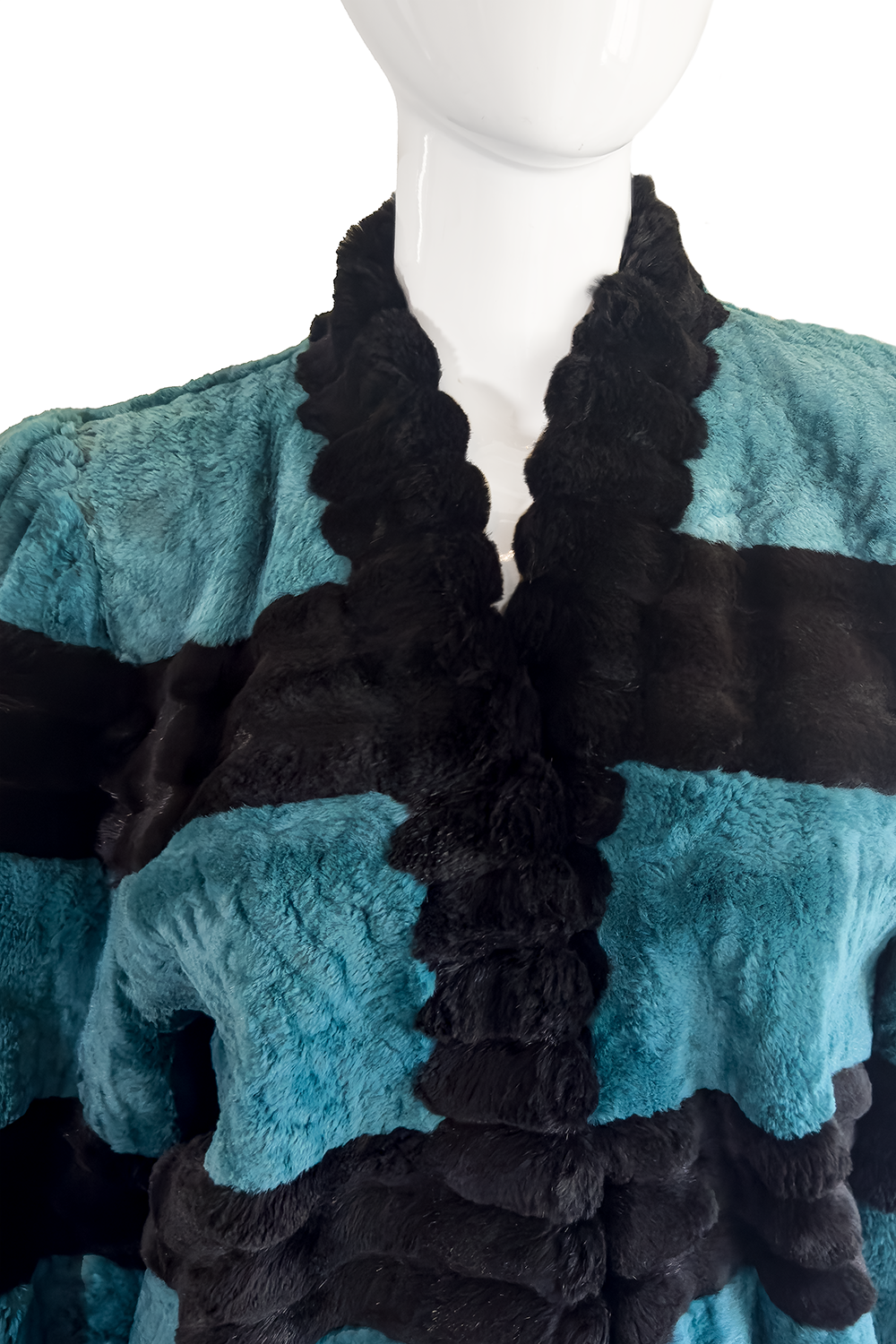 Celine Striped Sheared Fur Jacket front detail on mannequin @recess la