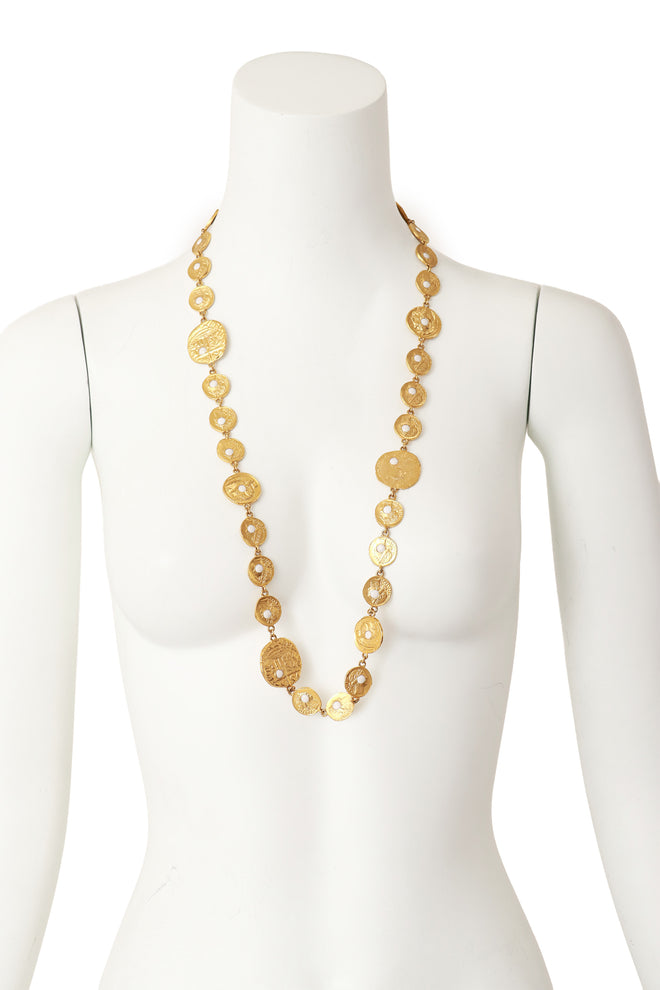 Vintage Coin Stone White Cabochon Necklace on Mannequin @ Recess La
