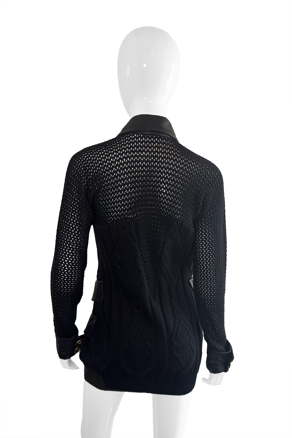Vintage Gianni Versace Leather Trim Knit Cardigan back on mannequin @recess la