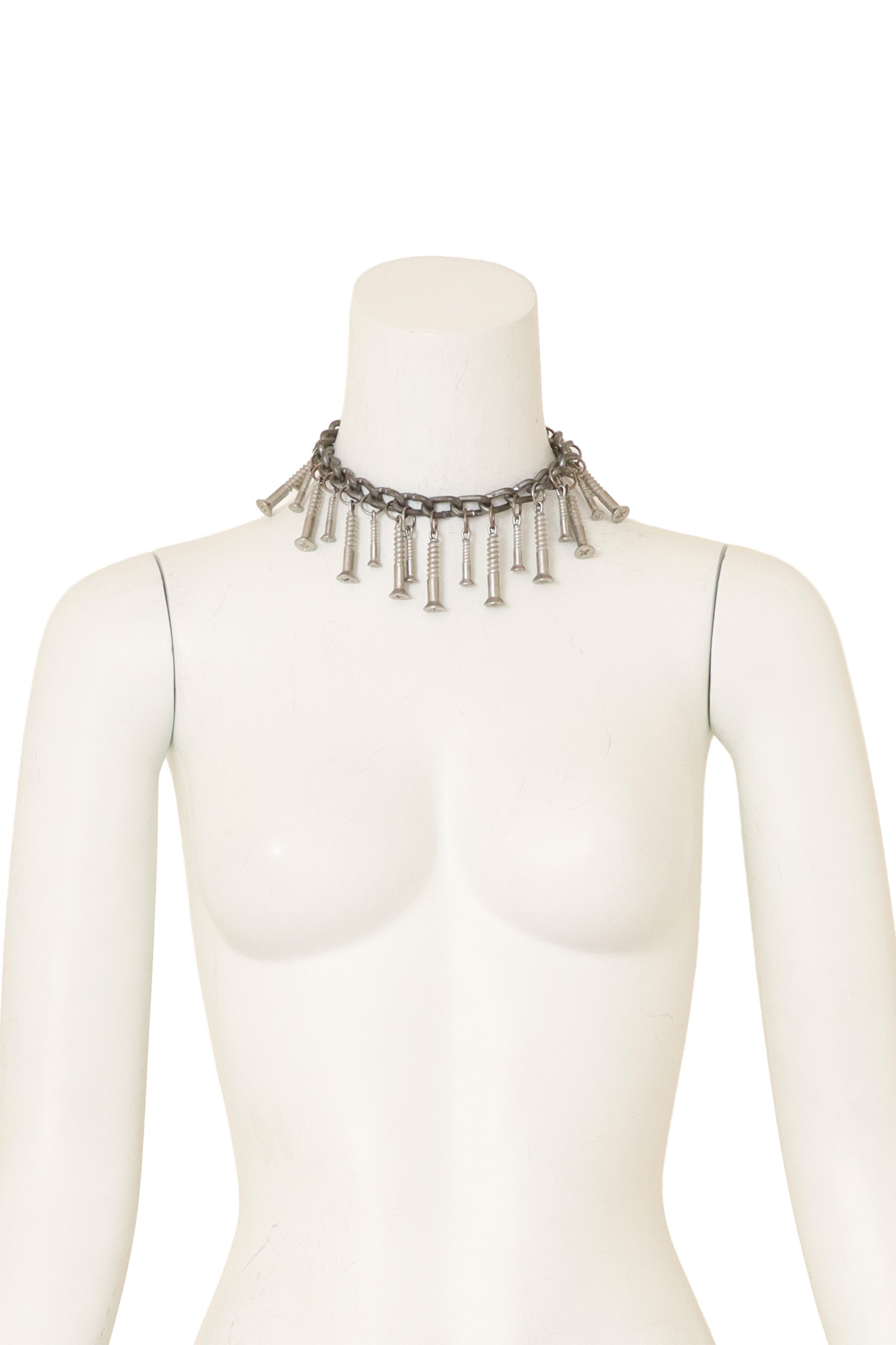 Silver Screw Fringe Collar Necklace on mannequin @ Recess LA