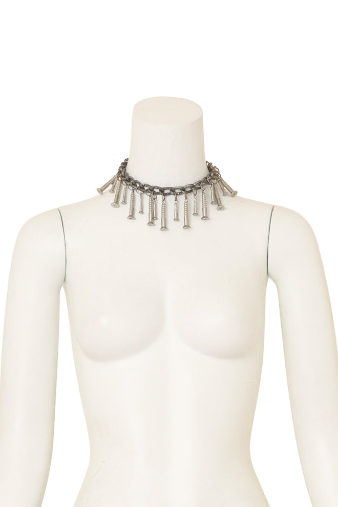 Silver Screw Fringe Collar Necklace on mannequin @ Recess LA