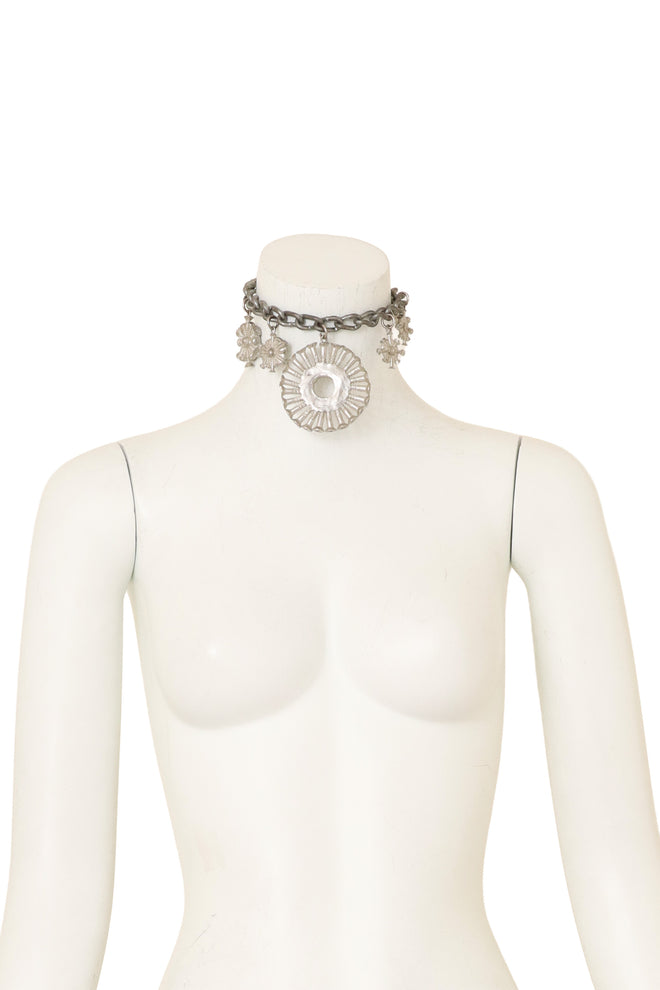 Silver Screw Pendant Choker Necklace on mannequin @Recess LA 
