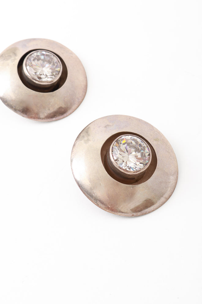 sterling crystal disc earrings close @ Recess LA