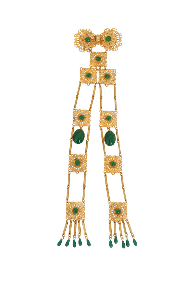 Long Filigree Fringe Cabochon Brooch @ Recess LA