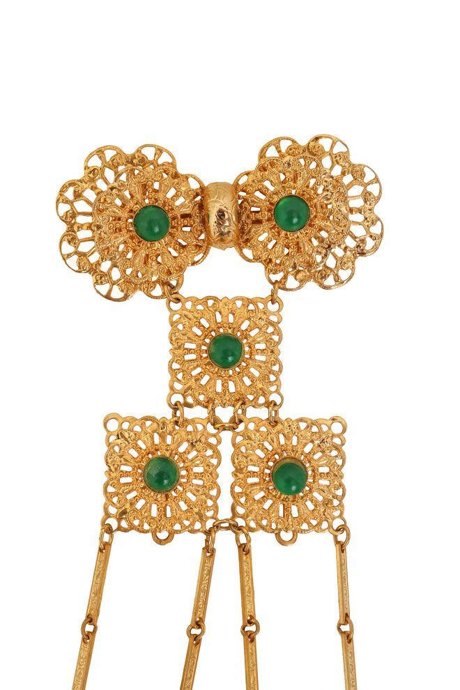 Long Filigree Fringe Cabochon Brooch close @ Recess LA