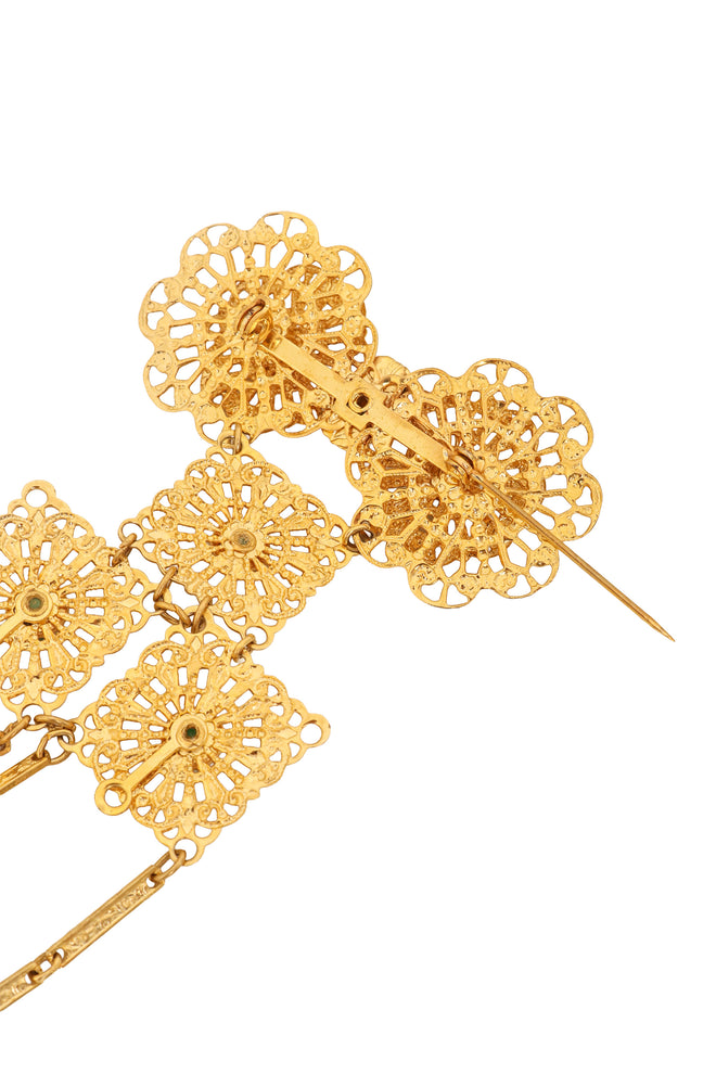 Long Filigree Fringe Cabochon Brooch pin back close @ Recess LA
