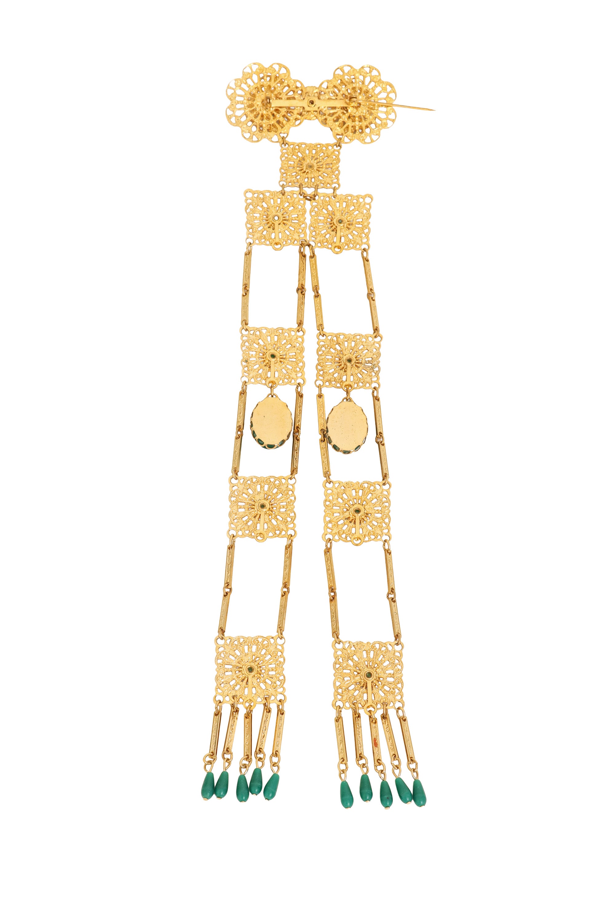 Long Filigree Fringe Cabochon Brooch back @ Recess LA