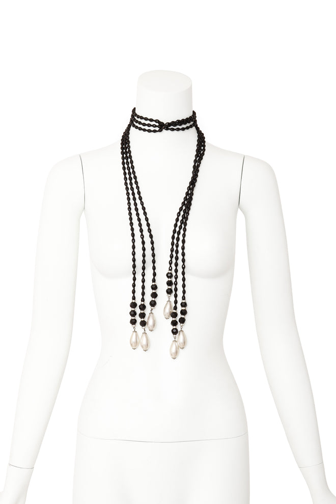 Beaded lariat by Moans wrapped on mannequin @ Recess LA