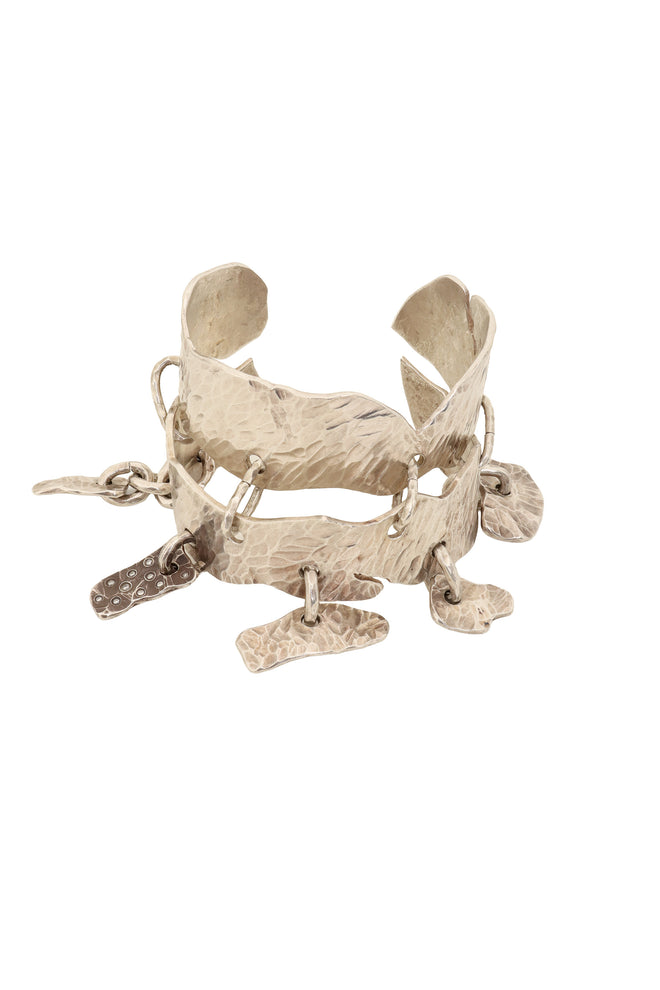 Fine Silver Artisan Hammered Charm Cuff @ Recess LA