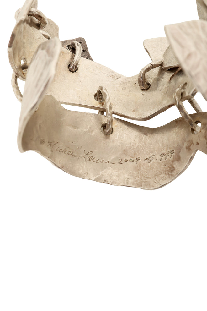 Fine Silver Artisan Hammered Charm Cuff signature @ Recess LA