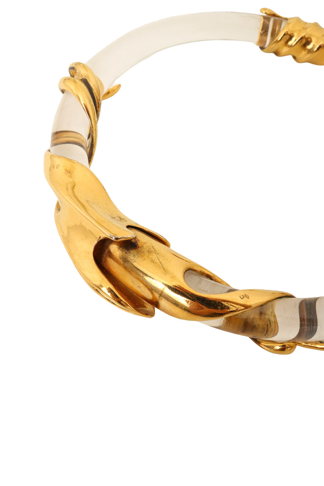 Vintage Lucite Brutalist Gilded Tube Collar close @ Recess LA