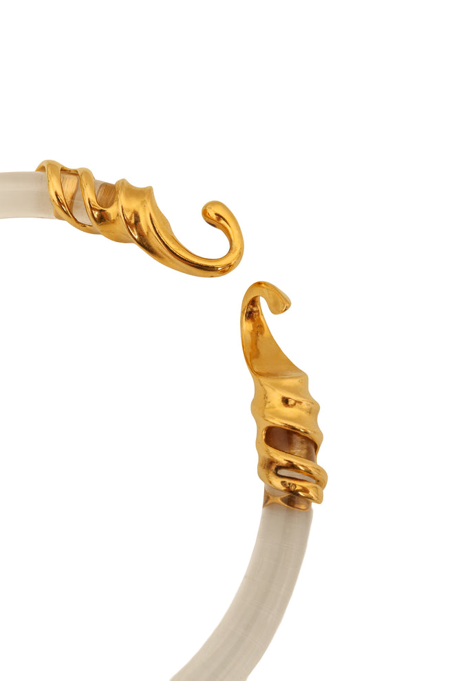 Vintage Lucite Brutalist Gilded Tube Collar clasp open @ Recess LA