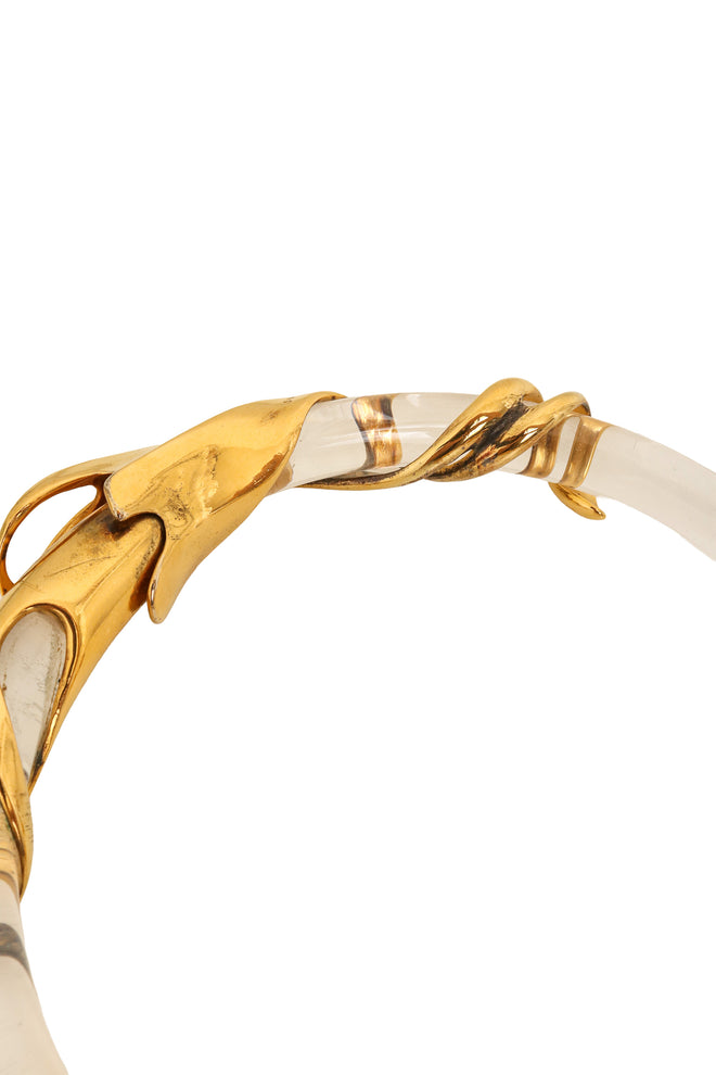 Vintage Lucite Brutalist Gilded Tube Collar tarnish @ Recess LA