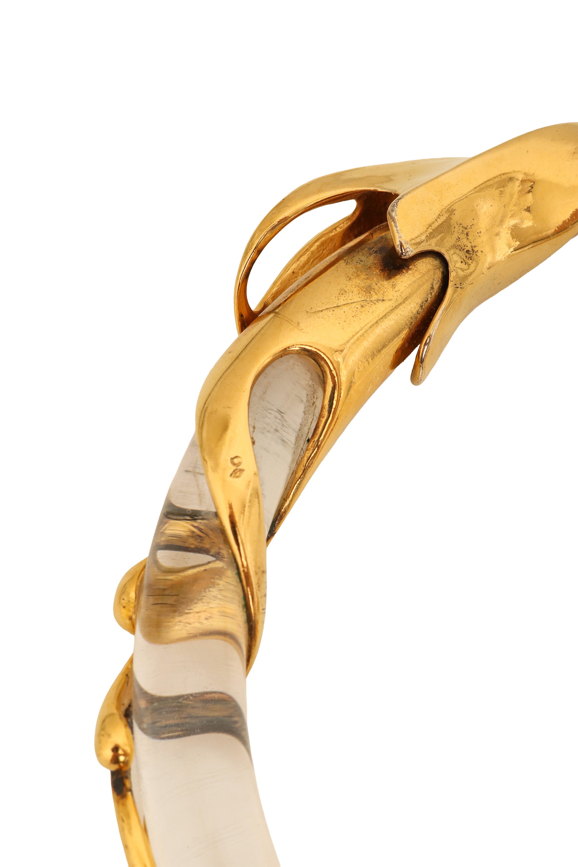 Vintage Lucite Brutalist Gilded Tube Collar scuff @ Recess LA