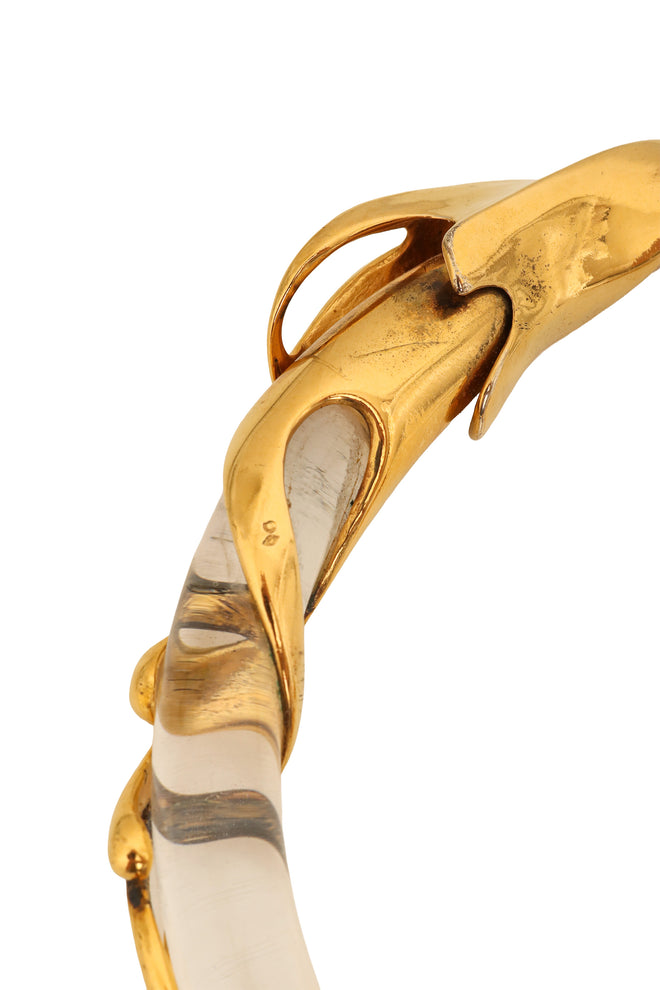 Vintage Lucite Brutalist Gilded Tube Collar scuff @ Recess LA