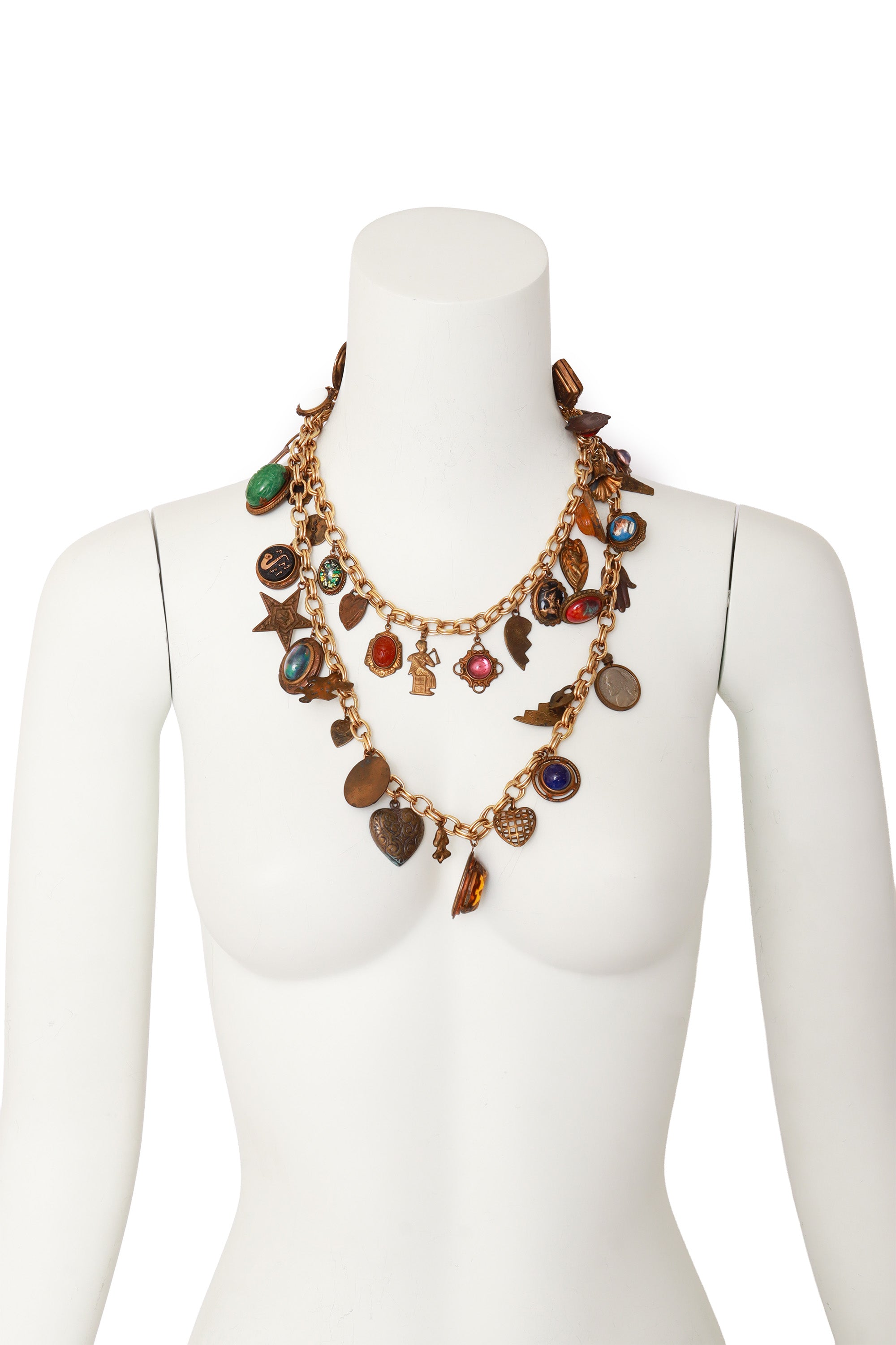 Charm chain necklace on mannequin doubled @ Recess LA