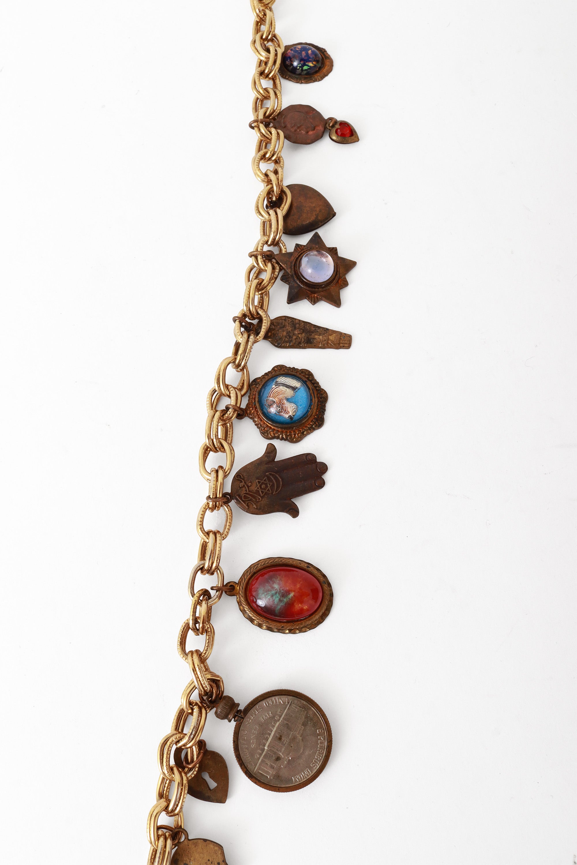 Charm chain necklace hand dog and multi bronze charms @ Recess LA