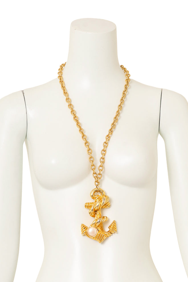 Vintage Escada Pearl Anchor Pendant Necklace on mannequin @ Recess LA