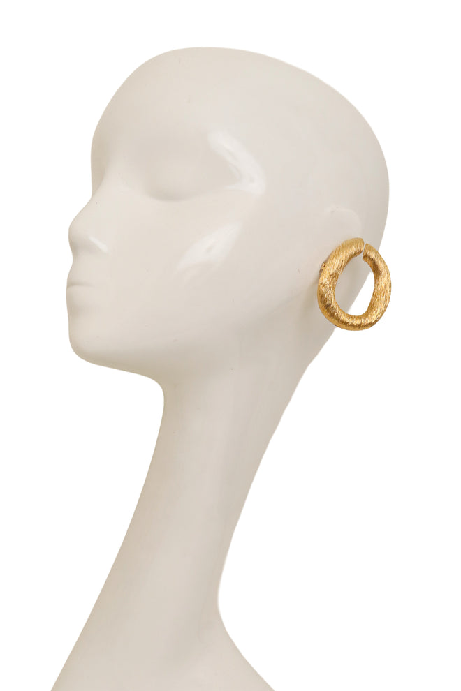 Brushed Organic Hoop Earrings on mannequin @ Recess LA