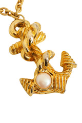 Vintage Escada Pearl Anchor Pendant Necklace close up @ Recess LA