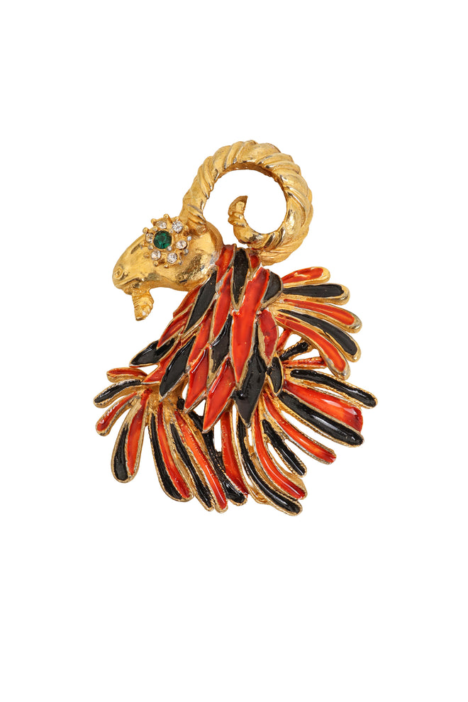 Vintage Pauline Rader Ram Enamel Brooch @ Recess LA