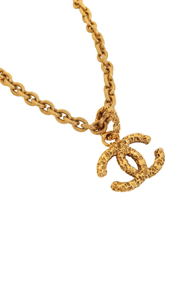 Textured CC Pendant Necklace by Chanel close @ Recess LA