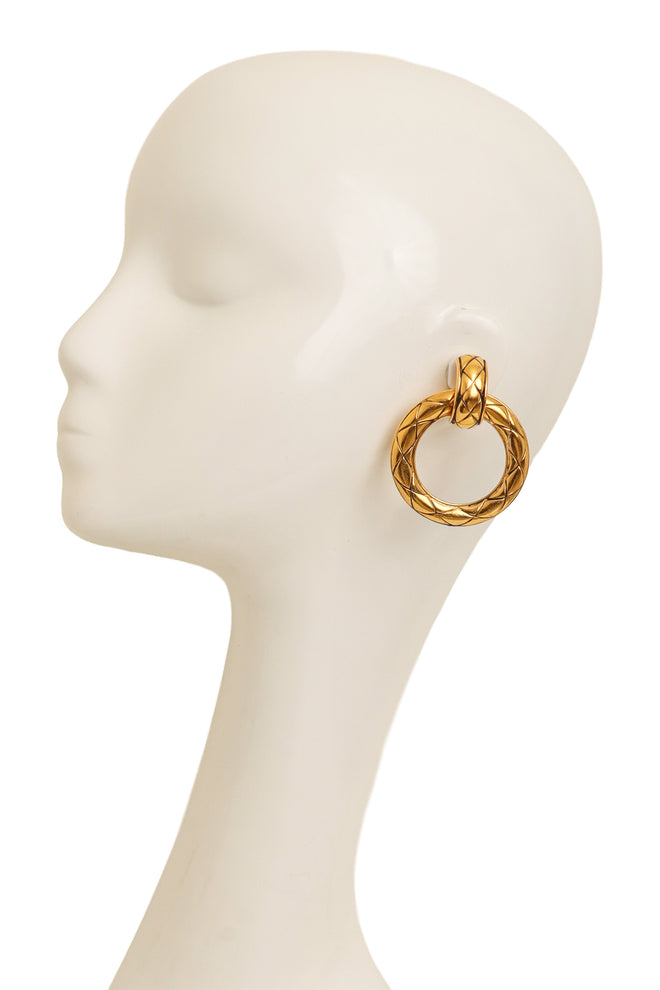 Vintage Chanel Quilted Door Knocker Hoops on mannequin @ Recess LA 