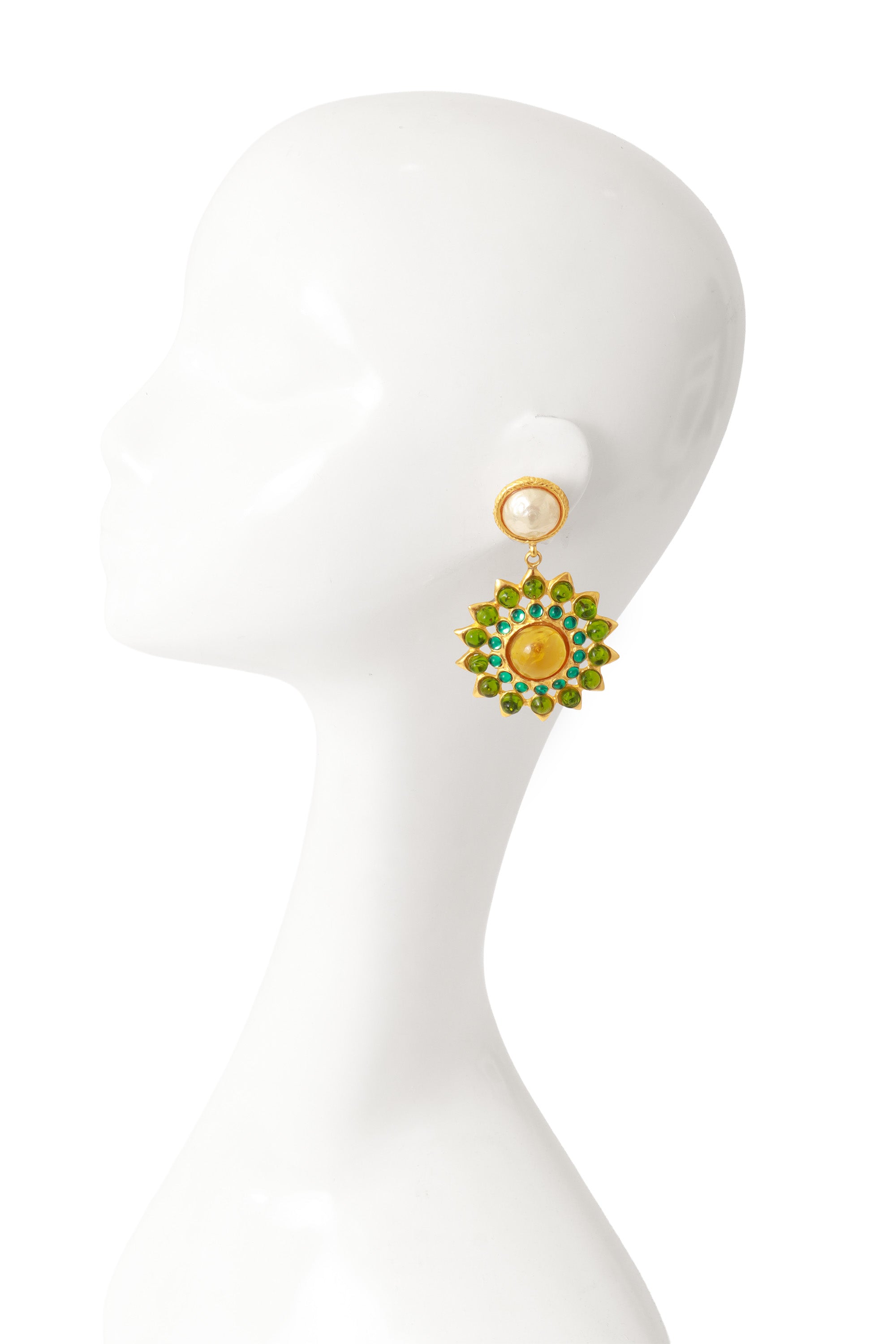 Sunburst earrings by Deanna Hamro on mannequin head @ Recess LA