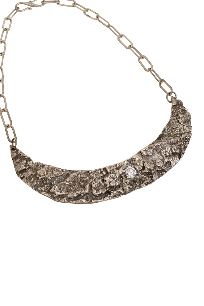 Hammered Crystal Crescent Collar Necklace close @ Recess LA
