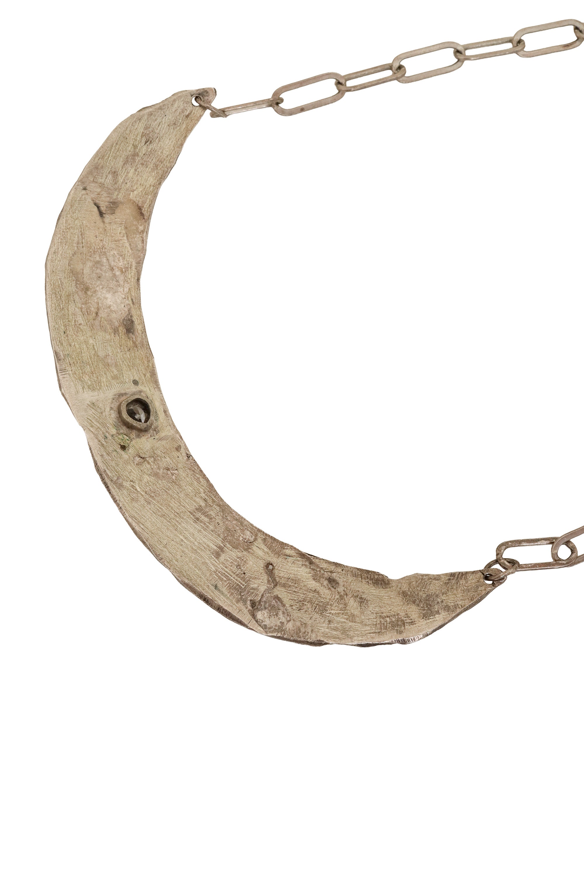 Hammered Crystal Crescent Collar Necklace back @ Recess LA