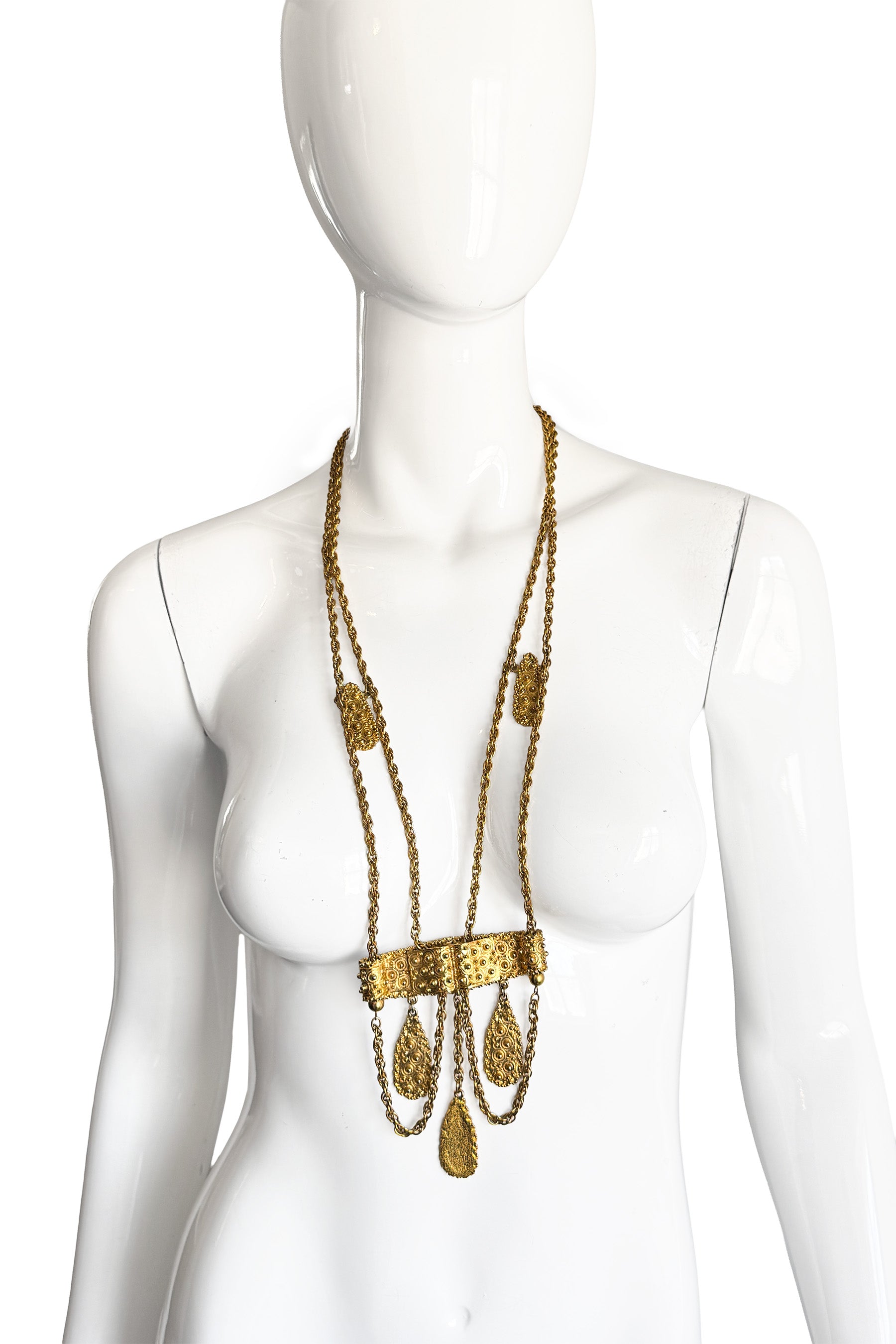 Vintage Pauline Rader Byzantine Teardrop Drape Necklace on mannequin @recess la