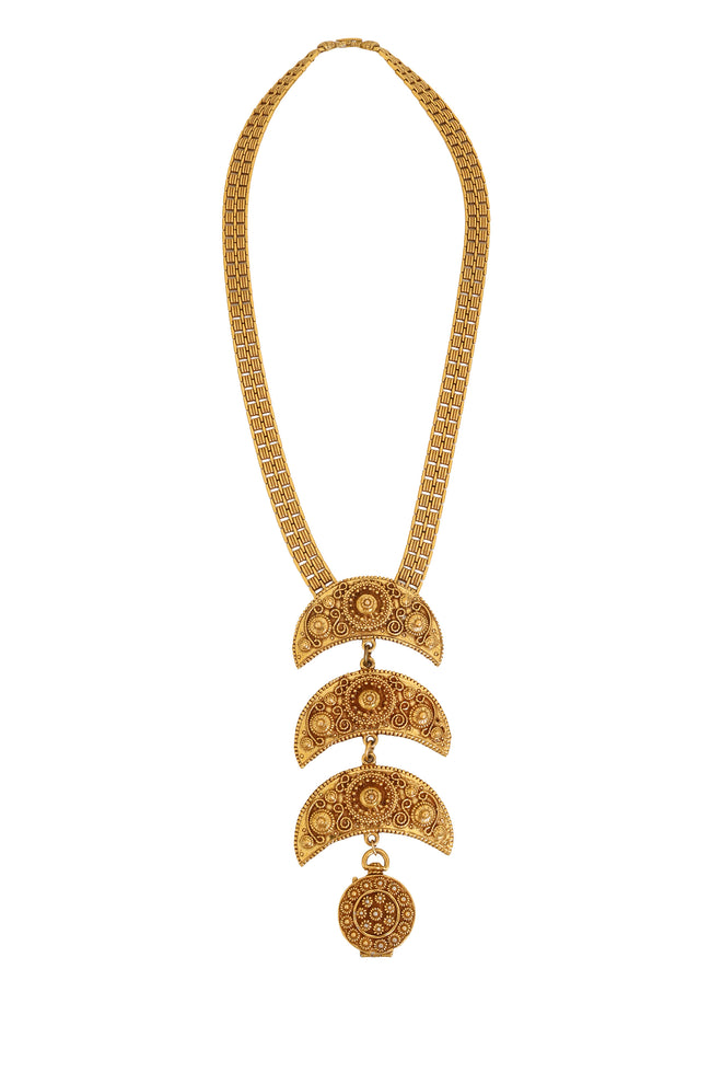 Ornate Crescent Drop Locket Necklace by Goldette @ Recess LA