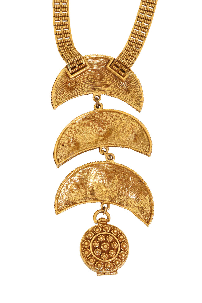 Ornate Crescent Drop Locket Necklace by Goldette back @ Recess LA