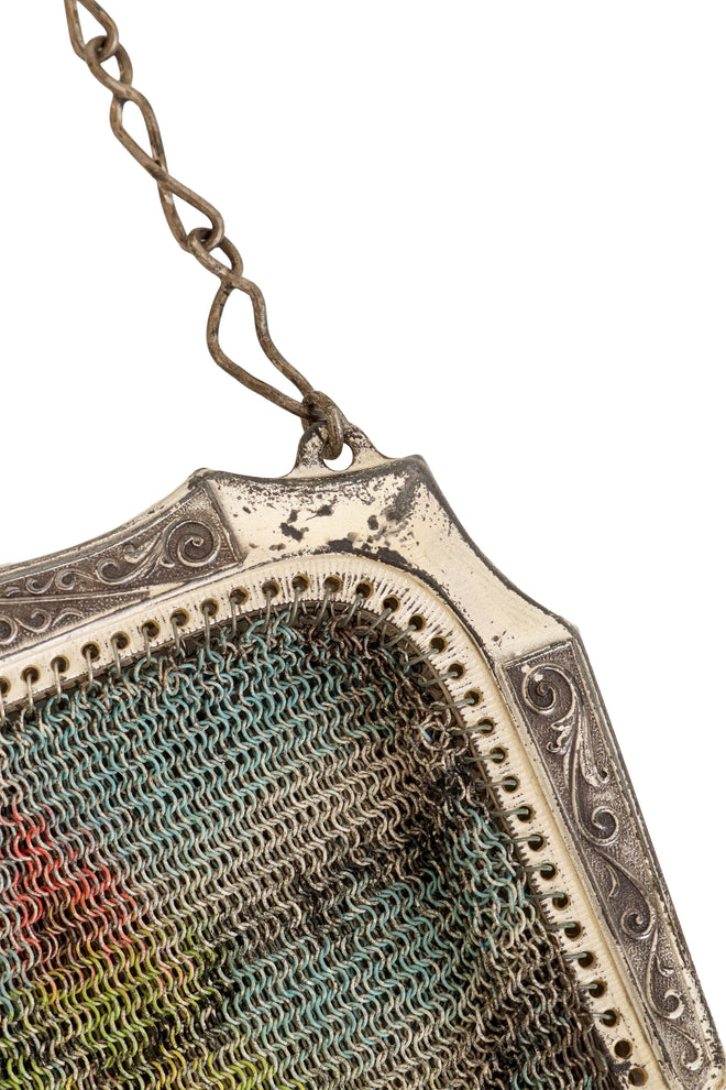 Vintage Whiting & Davis Silver Frame Abstract Mesh Bag corner tarnish @ Recess LA